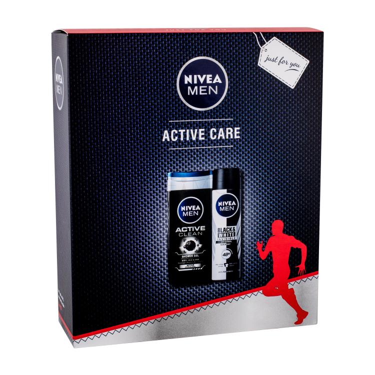 Nivea Men Active Clean Подаръчен комплект душ гел 250 ml + антиперспирант Men Invisible Black &amp; White Original 150 ml
