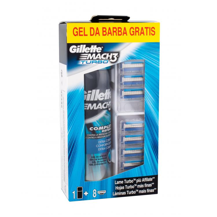 Gillette Mach3 Turbo Подаръчен комплект резервни ножчета 8 бр + гел за бръснене Extra Comfort 200 ml