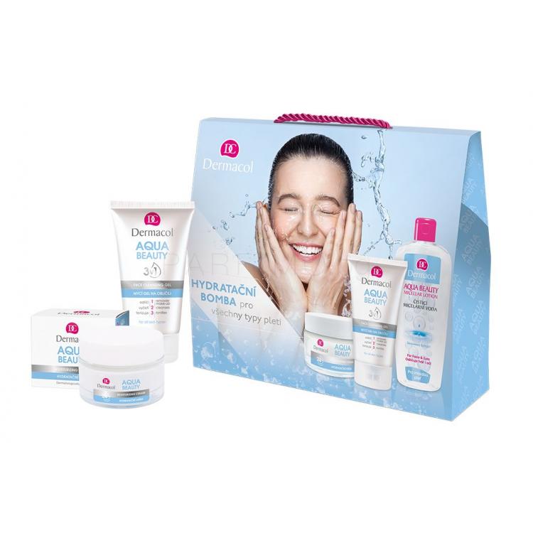 Dermacol Aqua Beauty Подаръчен комплект дневна грижа за лице 50 ml + измиващ гел за лице 3 в 1 150 ml + почистваща мицеларна вода 400 ml