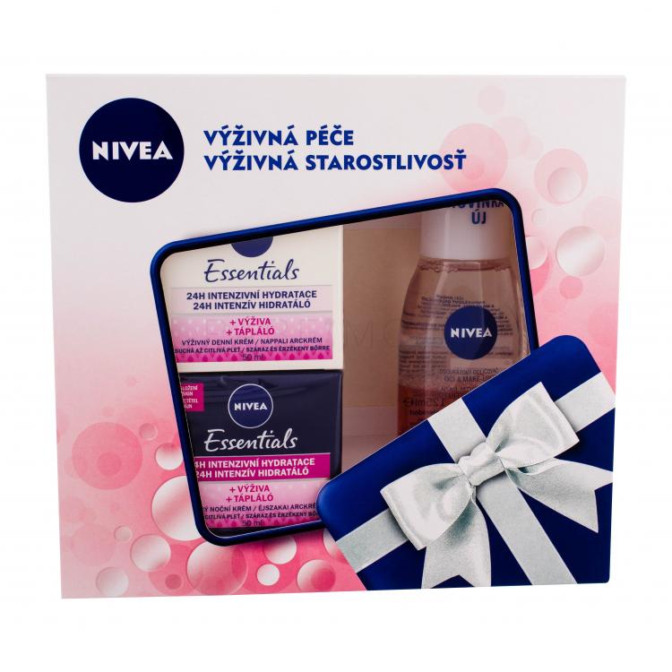 Nivea Essentials Подаръчен комплект подхранващ дневен крем 50 ml +подхранващ нощен крем 50 ml + двукомпонентен продукт за премахване на грим 125 ml