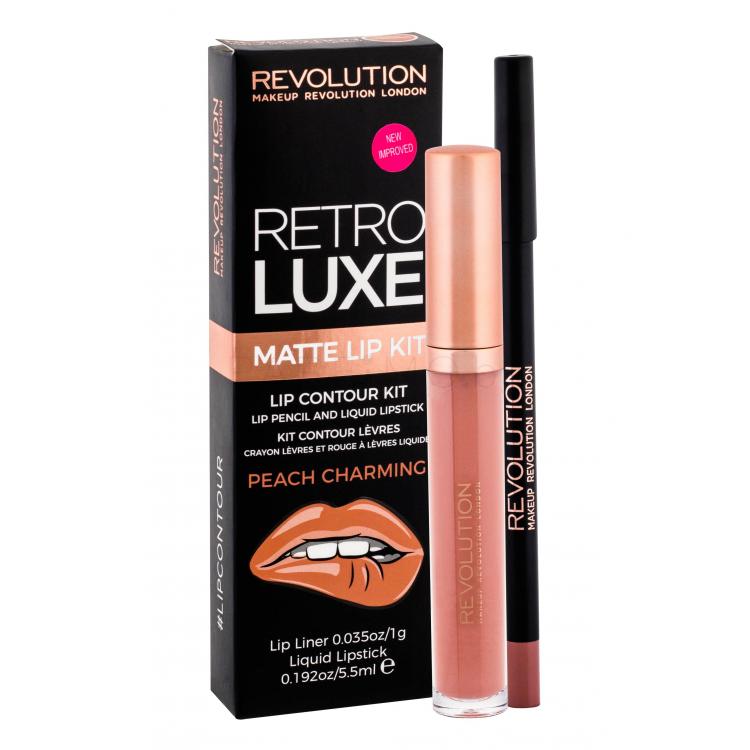 Makeup Revolution London Retro Luxe Matte Lip Kit Подаръчен комплект течно червило 5,5 ml + контуриращ молив за устни 1 g