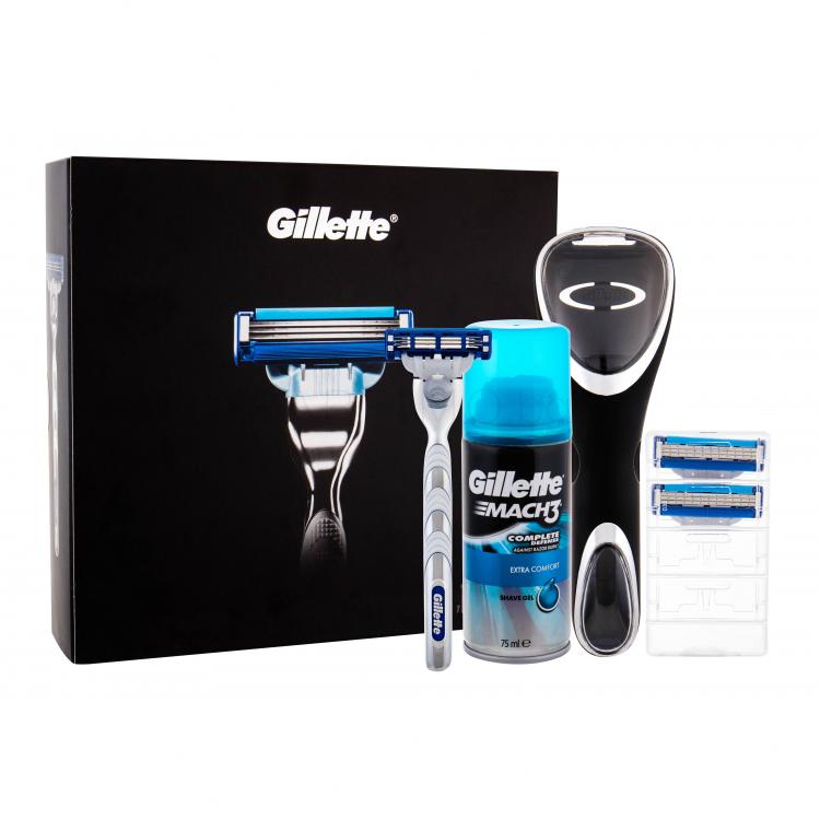 Gillette Mach3 Turbo Подаръчен комплект самобръсначка с ножче 1 бр + резервно ножче 1 бр + гел за бръснене Extra Comfort 75 ml + калъф за пътуване 1 бр
