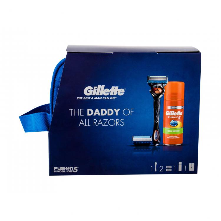 Gillette Fusion Proglide Flexball Подаръчен комплект самобръсначка + резервни ножчета 2 бр + гел за бръснене HydraGel Sensitive 75 ml + козметична чантичка