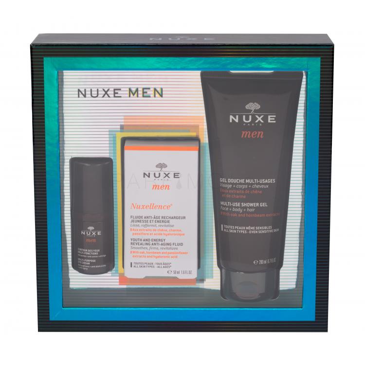 NUXE Men Nuxellence Подаръчен комплект енергизиращ флуид 50 ml + околоочна грижа 15 ml + душ гел 200 ml