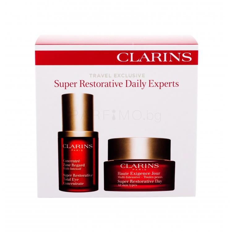 Clarins Super Restorative Total Eye Concentrate Подаръчен комплект околоочна грижа 15 ml + дневна грижа за лице 50 ml