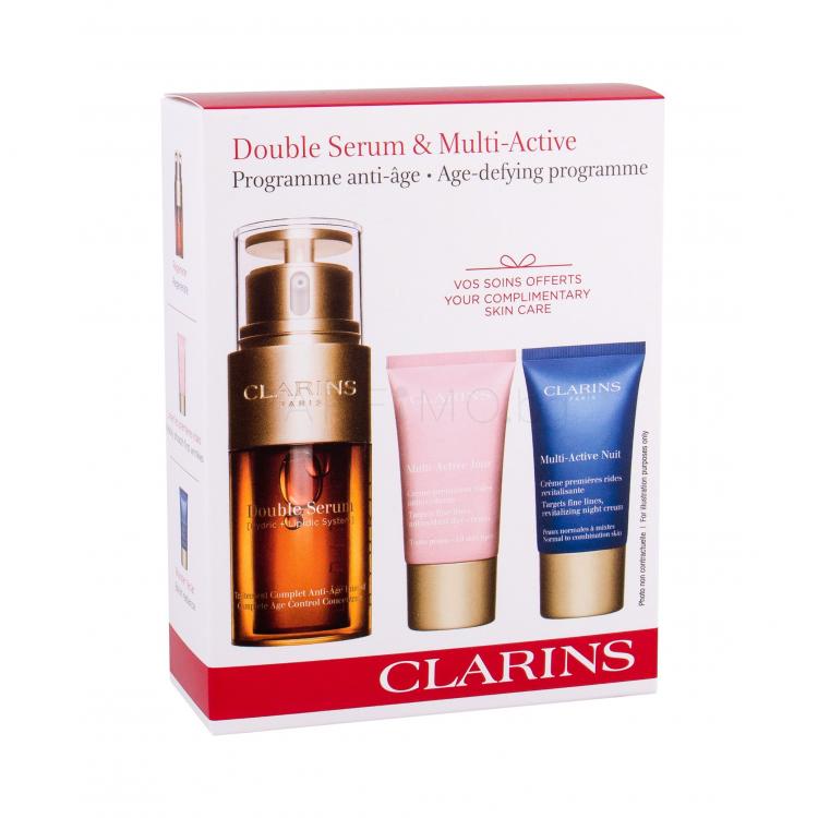 Clarins Double Serum Подаръчен комплект серум за лице 30 ml + дневна грижа за лице 15 ml + нощна грижа за лице 15 ml
