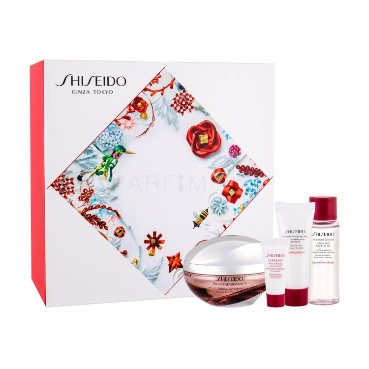 Shiseido Bio-Performance LiftDynamic Cream Подаръчен комплект дневна грижа за лице 50 ml + серум за лице ULTIMUNE 5 ml + почистваща пяна Clarifying Cleansing Foam 15 ml + почистваща вода за лице Treatment Softener 30 ml