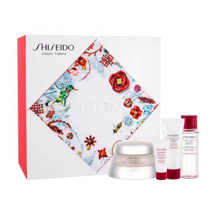Shiseido Bio-Performance Advanced Super Revitalizing Подаръчен комплект дневна грижа за лице 50 ml + серум за лице ULTIMUNE 5 ml + почистваща пяна Clarifying Cleansing Foam 15 ml + почистваща вода за лице Treatment Softener 30 ml