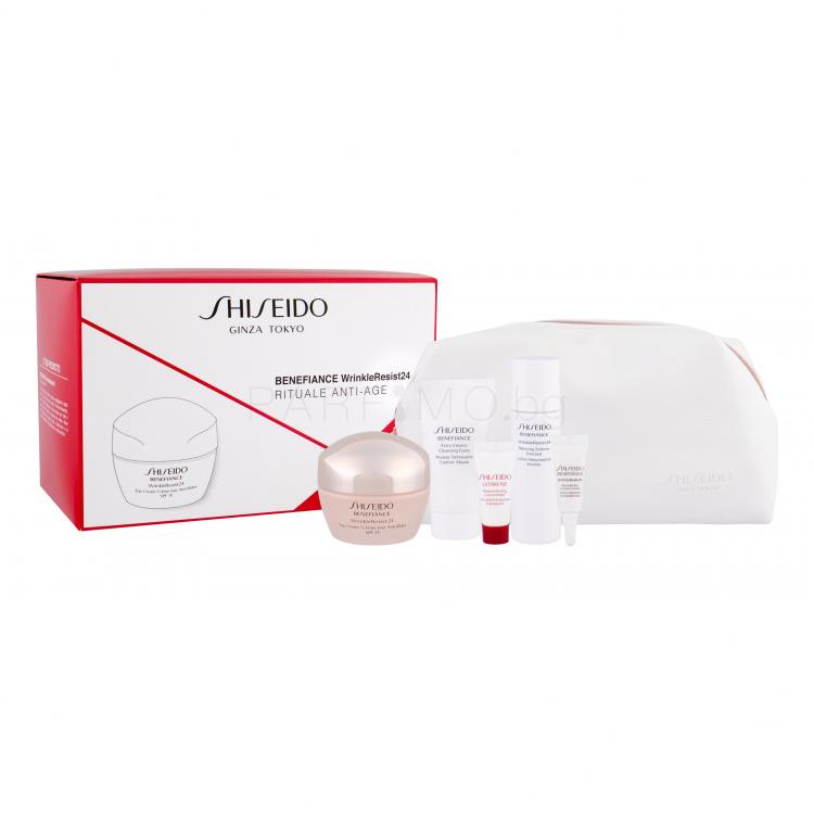 Shiseido Benefiance Wrinkle Resist 24 Day Cream SPF15 Подаръчен комплект дневен крем SPF15 50 ml + околоочна грижа 3 ml + почистваща вода за лице 30 ml + почистваща пяна за лице 30 ml + серум за лице Ultimune 5 ml + козметична чантичка