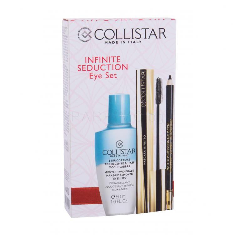 Collistar Infinito Подаръчен комплект спирала 11 ml + молив за очи с апликатор 1,2 g Black + двуфазов продукт за премахване на грим Gentle Two Phase 50 ml
