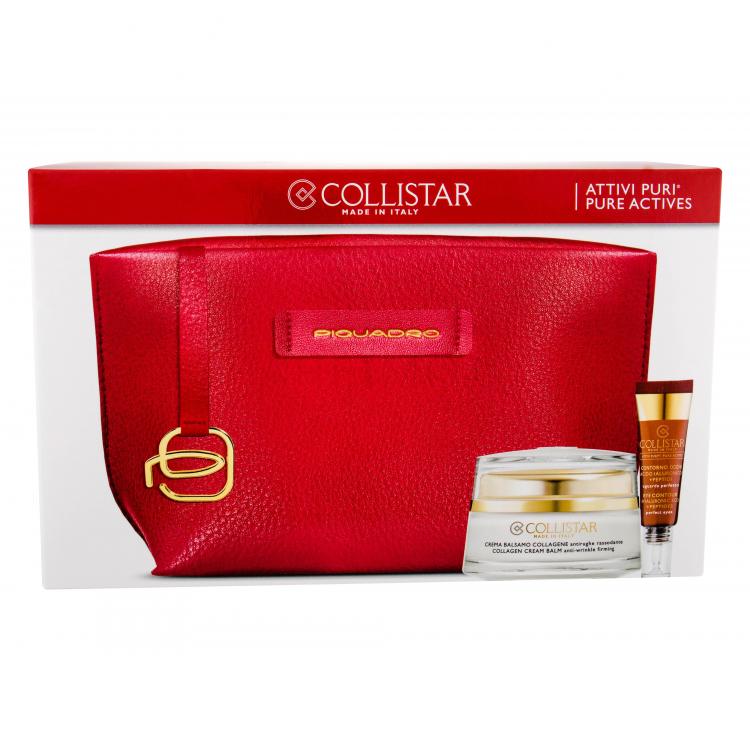 Collistar Pure Actives Collagen Cream Balm Подаръчен комплект крем за лице 50 ml + грижа за околоочния контур 7,5 ml + козметична чантичка Piquadro