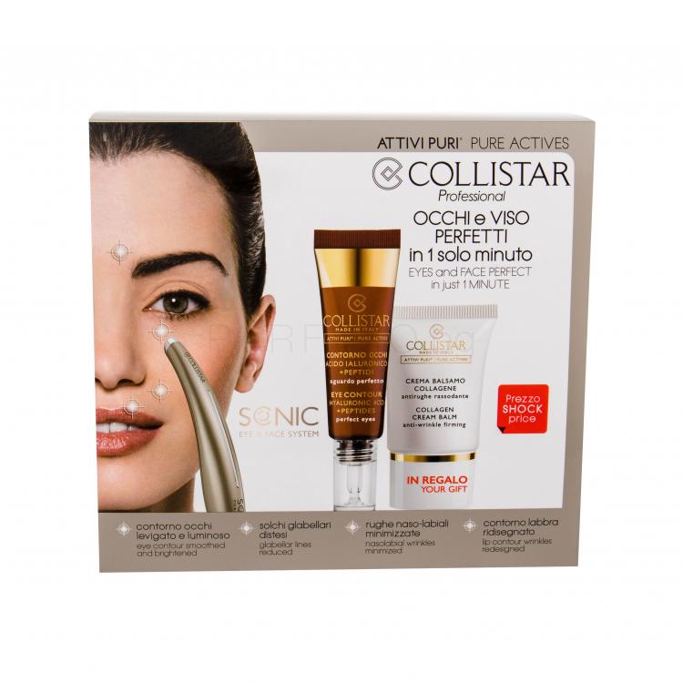 Collistar Pure Actives Eye Contour Hyaluronic Acid + Peptides Подаръчен комплект уред за терапия на кожата на лицето + крем за лице 15 ml + грижа за околоочния контур 15 ml