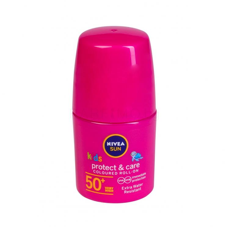Nivea Sun Kids Protect &amp; Care Coloured Roll-On SPF50+ Слънцезащитна козметика за тяло за деца 50 ml Нюанс Pink