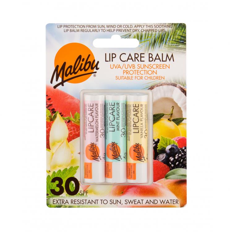 Malibu Lip Care SPF30 Подаръчен комплект балсам за устни 4 g + балсам за устни 4 g Mint + балсам за устни 4 g Vanilla