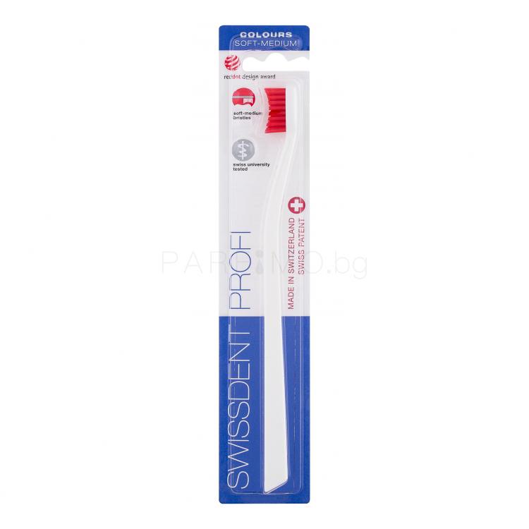 Swissdent Profi Colours Soft Medium Четка за зъби 1 бр Нюанс White&amp;Red