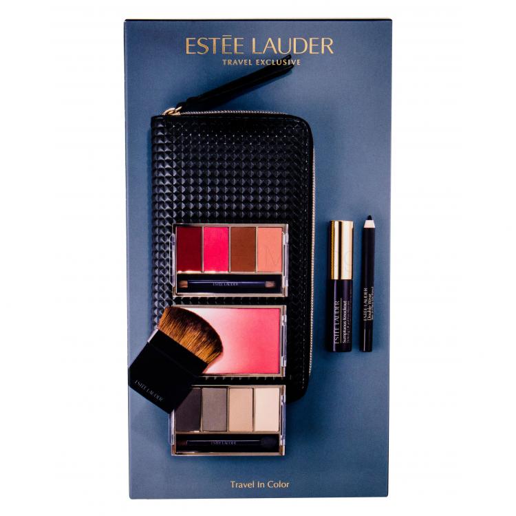 Estée Lauder Travel Makeup Palette Подаръчен комплект сенки за очи 5 g + червило 32 g + руж 5 g + молив за очи 01 8 g + спирала 01 Black 2,8 ml + козметична чантичка