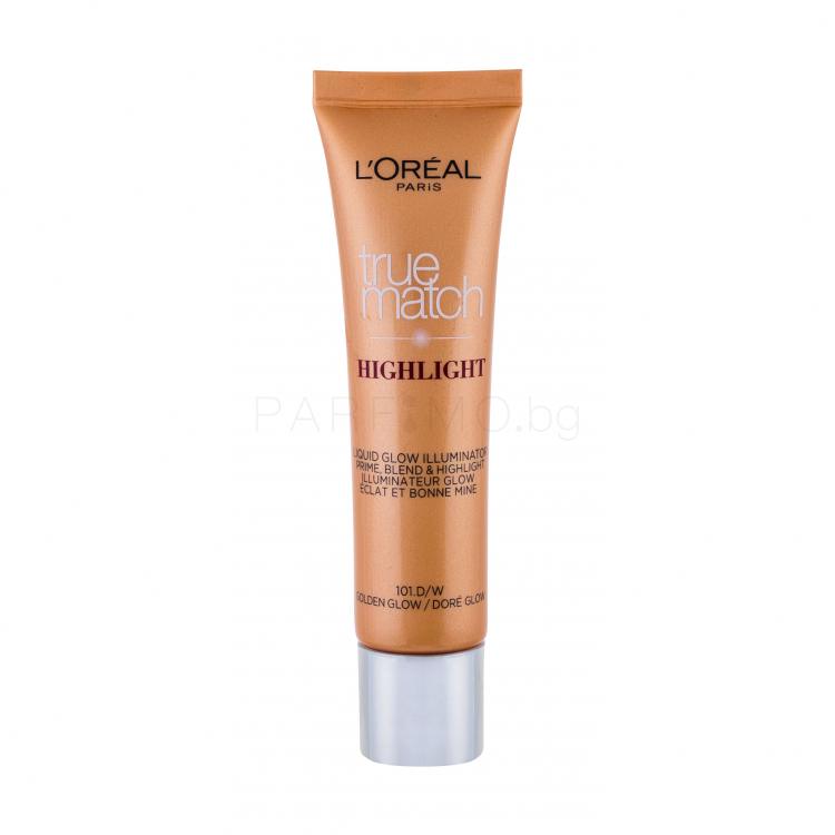 L&#039;Oréal Paris True Match Highlight Liquid Glow Хайлайтър за жени 30 ml Нюанс 101.D/W Golden Glow