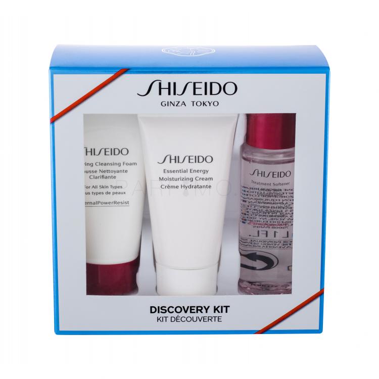 Shiseido Essential Energy Подаръчен комплект дневен крем за лице 30 ml + почистваща пяна Clarifying Cleansing Foam 30 ml + тоник за лице Treatment Softener 30 ml