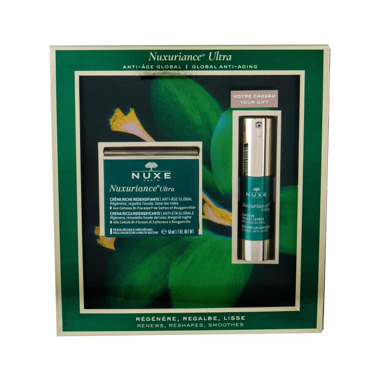 NUXE Nuxuriance Ultra Replenishing Rich Cream Подаръчен комплект дневна грижа за лице 50 ml + околоочна грижа Eye And Lip Contour 15 ml увредена кутия