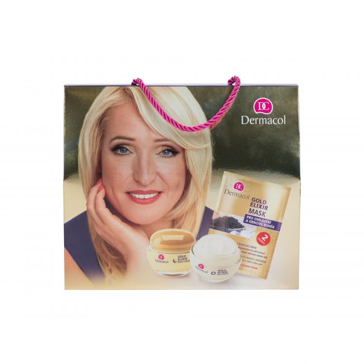 Dermacol Gold Elixir Подаръчен комплект дневна грижа за лице 50 ml + нощна грижа за лице 50 ml + маска за лице 2бр. x 8 g