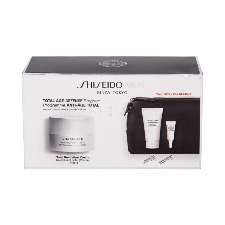 Shiseido MEN Total Revitalizer Подаръчен комплект дневна грижа за лице Total Revitalizer Cream 50 ml + околоочна грижа Total Revitalizer Eye Cream 3 ml + почистваща пяна 30 ml + козметична чантичка