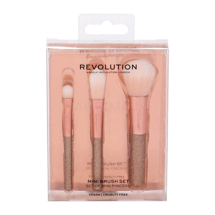 Makeup Revolution London Brushes Mini Brush Set Подаръчен комплект козметична четка за сенки за очи 1 бр + козметична четка за пудра 1 бр + козметична четка за фон дьо тен 1 бр