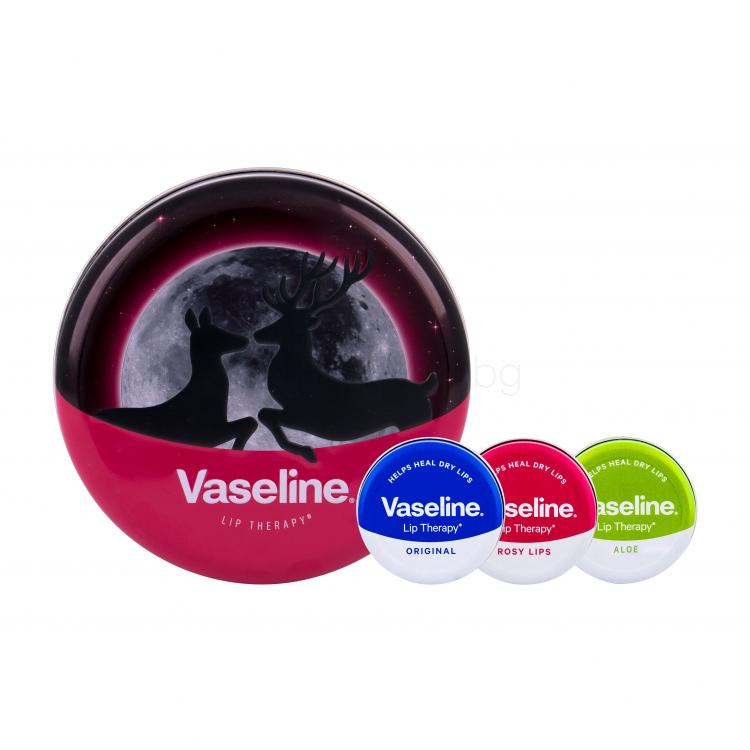 Vaseline Lip Therapy Подаръчен комплект балсам за устни 20 g + балсам за устни 20 g Rosy Lips + балсам за устни 20 g Original + метална кутия