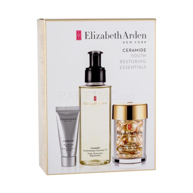 Elizabeth Arden Ceramide Replenishing Подаръчен комплект почистващо олио 100 ml + серум за лице в капсули Advanced Ceramide Capsules 30 бр + серум за лице Superstart Skin Renewal Booster 5 ml увредена кутия