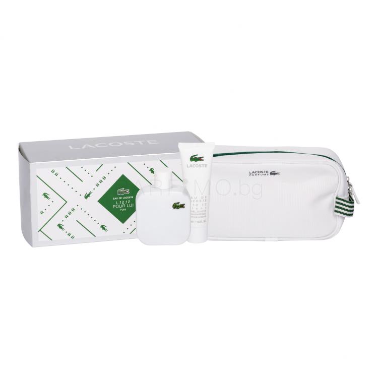 Lacoste L.12.12 Blanc Подаръчен комплект EDT 100 ml + душ гел 50 ml + козметична чантичка увредена кутия
