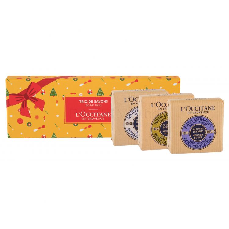 L&#039;Occitane Shea Butter Soap Trio Подаръчен комплект деликатен сапун 100 g + деликатен сапун Verveine 100 g + деликатен сапун Lavender 100 g
